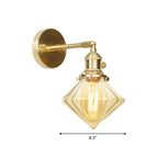Aplique de pared geométrico con cristal ámbar estriado estilo retro