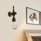 Aplique de pared industrial bronce con diseño de tubería y bombilla vista estilo rústico