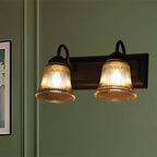 Aplique de pared industrial con campana de cristal texturizado en negro