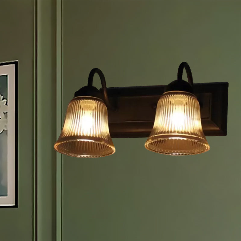 Aplique de pared industrial con campana de cristal texturizado en negro