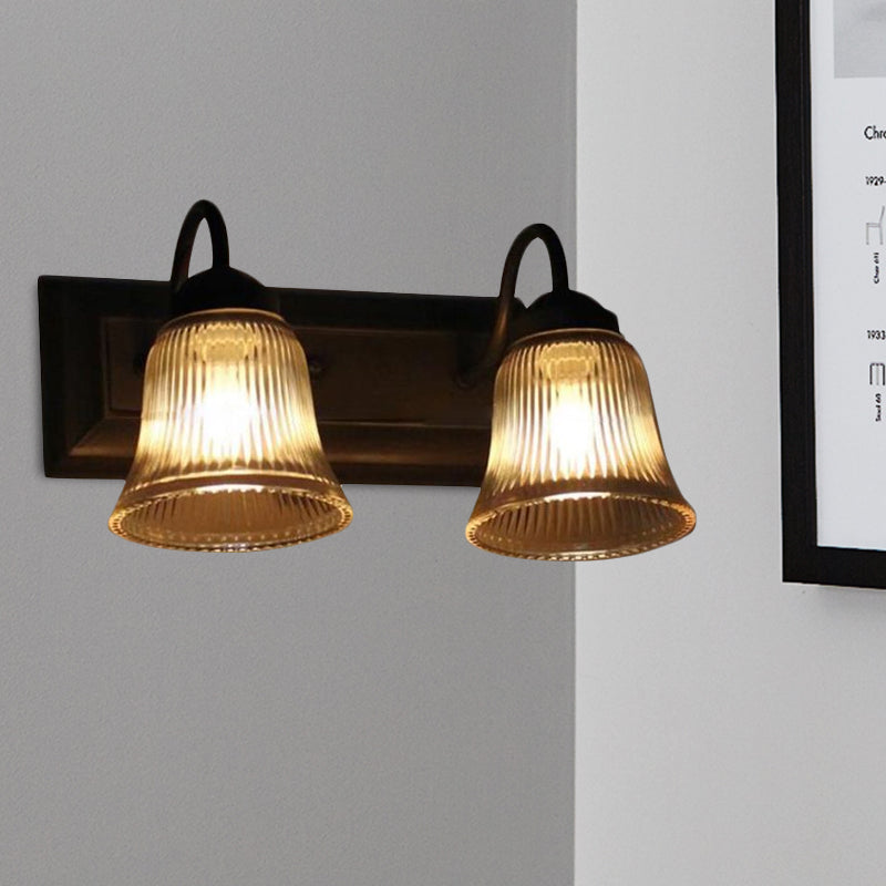 Aplique de pared industrial con campana de cristal texturizado en negro
