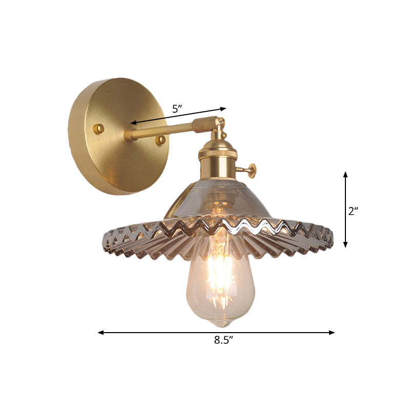 Aplique de pared industrial con cuenco de latón y cristal ahumado, 1 luz