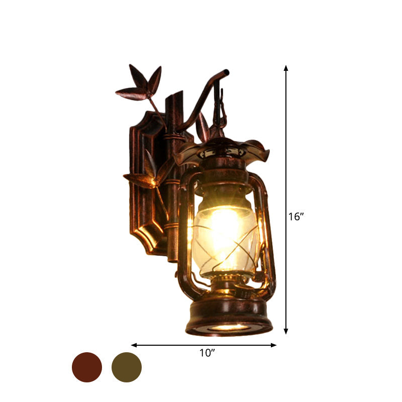 Aplique de pared industrial farol 1 luz con cristal transparente y placa trasera de bambú metálico