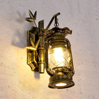 Aplique de pared industrial farol 1 luz con cristal transparente y placa trasera de bambú metálico