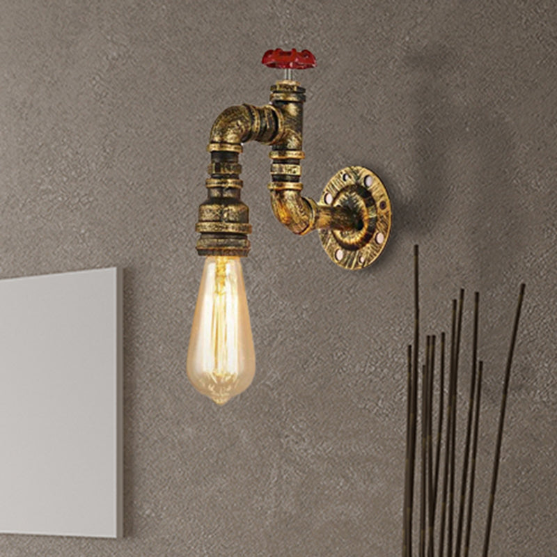 Aplique de pared industrial con forma de grifo en latón envejecido con válvula, 1 luz