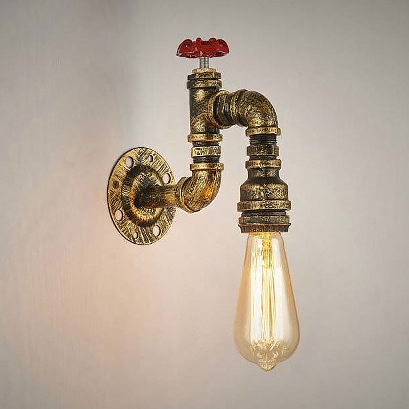 Aplique de pared industrial con forma de grifo en latón envejecido con válvula, 1 luz