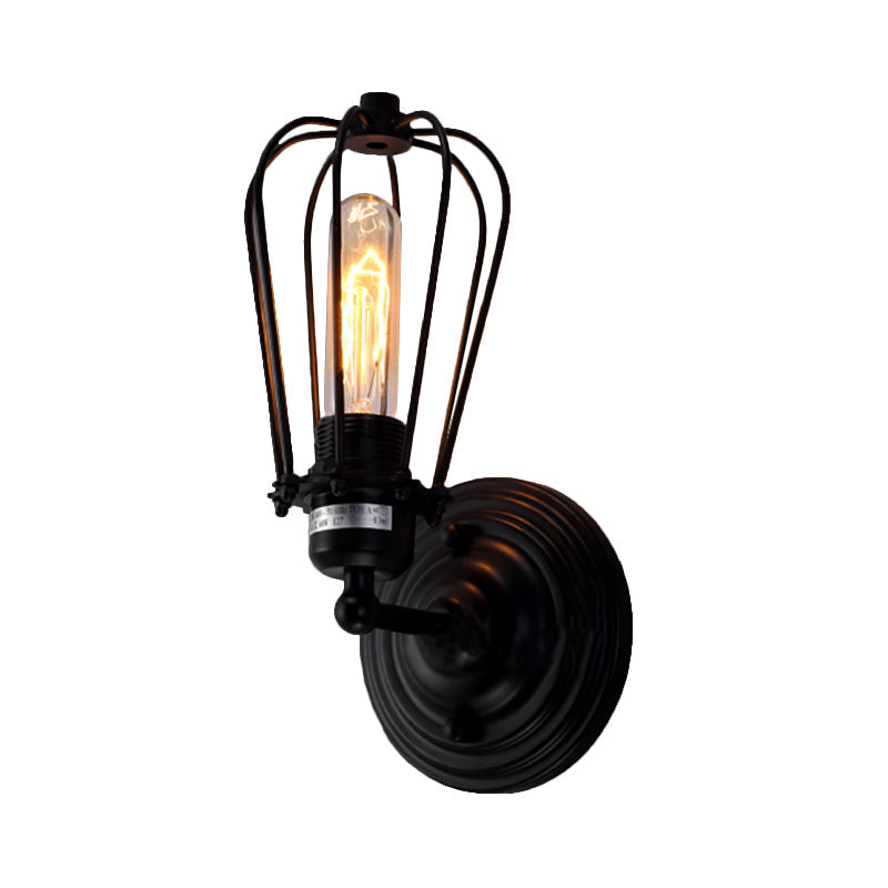 Aplique de pared industrial con jaula metálica negra, pack de 2 unidades