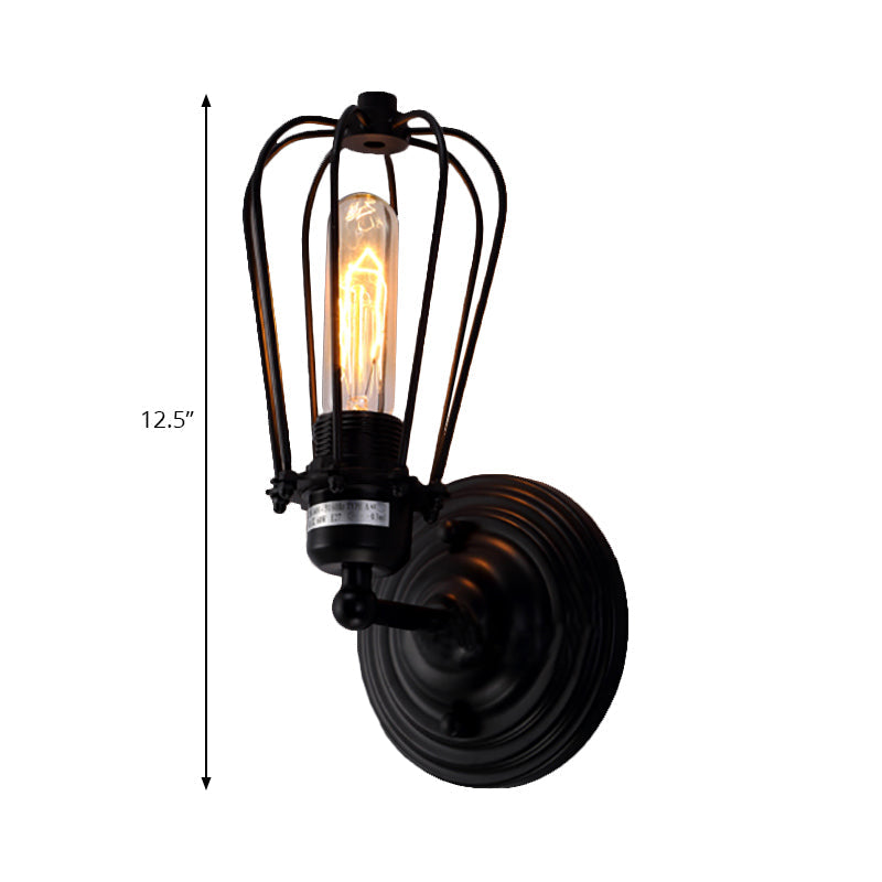 Aplique de pared industrial con jaula metálica negra, pack de 2 unidades