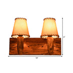 Aplique de pared industrial de madera con pantalla de tela cónica