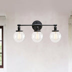 Aplique de pared industrial negro con 3 luces y pantallas de cristal transparente tipo burbuja