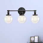 Aplique de pared industrial negro con 3 luces y pantallas de cristal transparente tipo burbuja