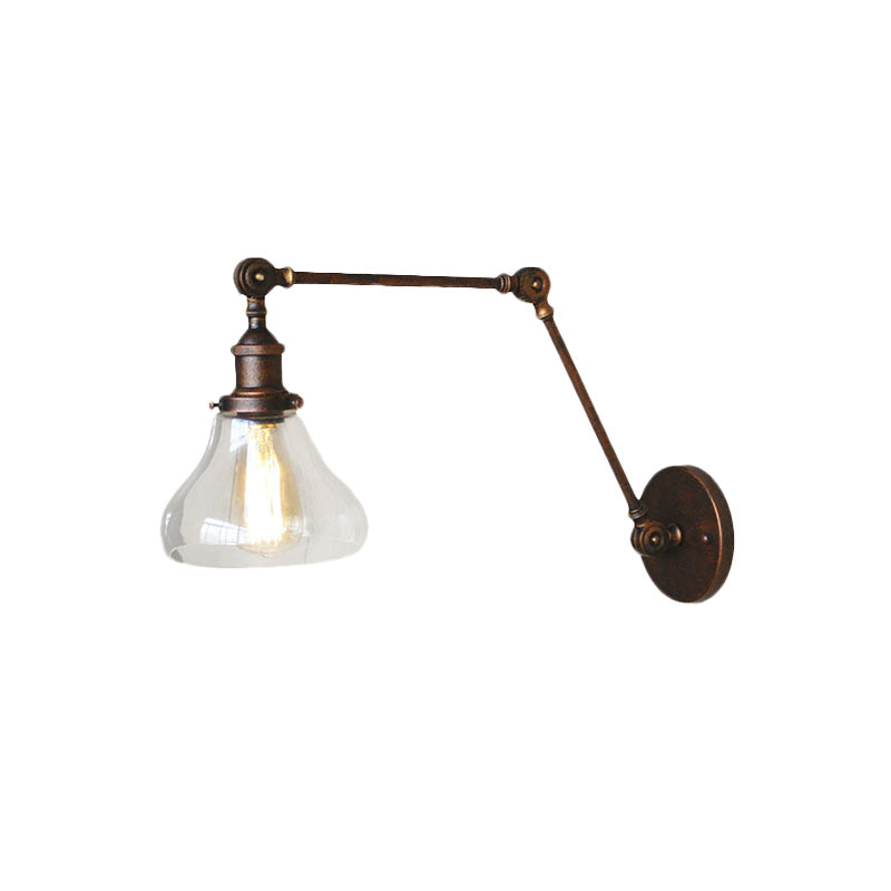 Aplique de pared industrial con pantalla de cristal en forma de pera y brazo articulado