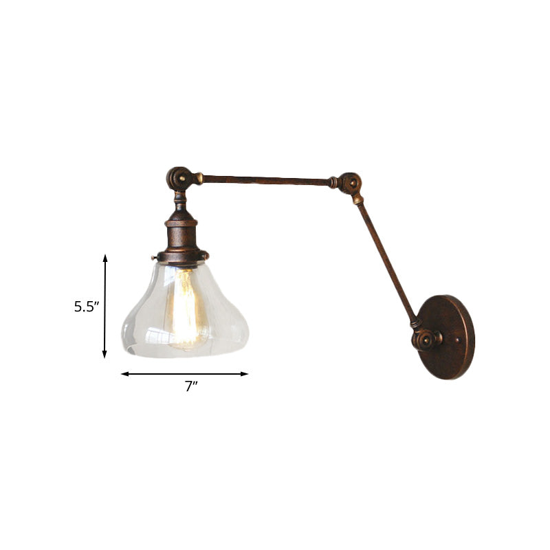 Aplique de pared industrial con pantalla de cristal en forma de pera y brazo articulado