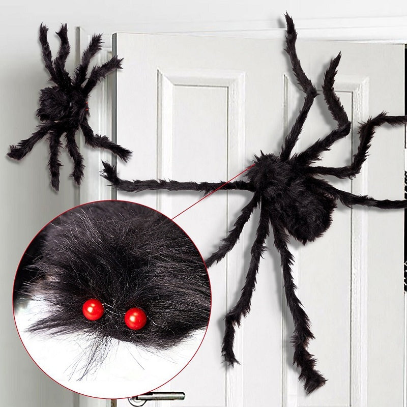 Araña gigante de Halloween, araña peluda negra con ojos rojos y patas flexibles, decoración de Halloween para exterior e