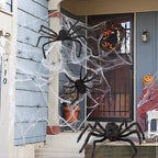 Araña gigante de Halloween, araña peluda negra con ojos rojos y patas flexibles, decoración de Halloween para exterior e