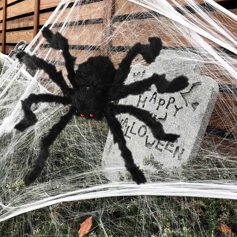 Araña gigante de Halloween, araña peluda negra con ojos rojos y patas flexibles, decoración de Halloween para exterior e