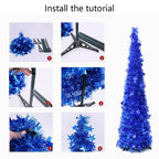 Árbol de Navidad artificial plegable con lentejuelas y soporte