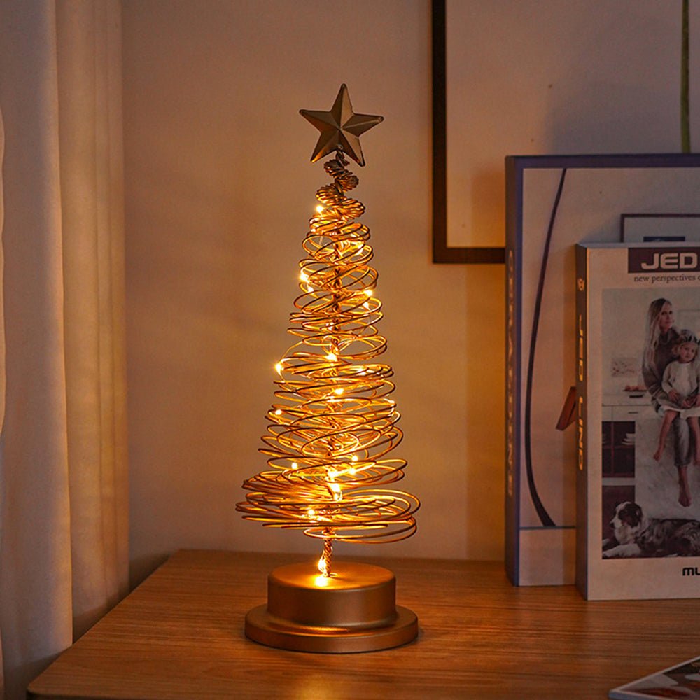 Árbol de Navidad LED con diseño en espiral y estrella decorativa (33 cm)