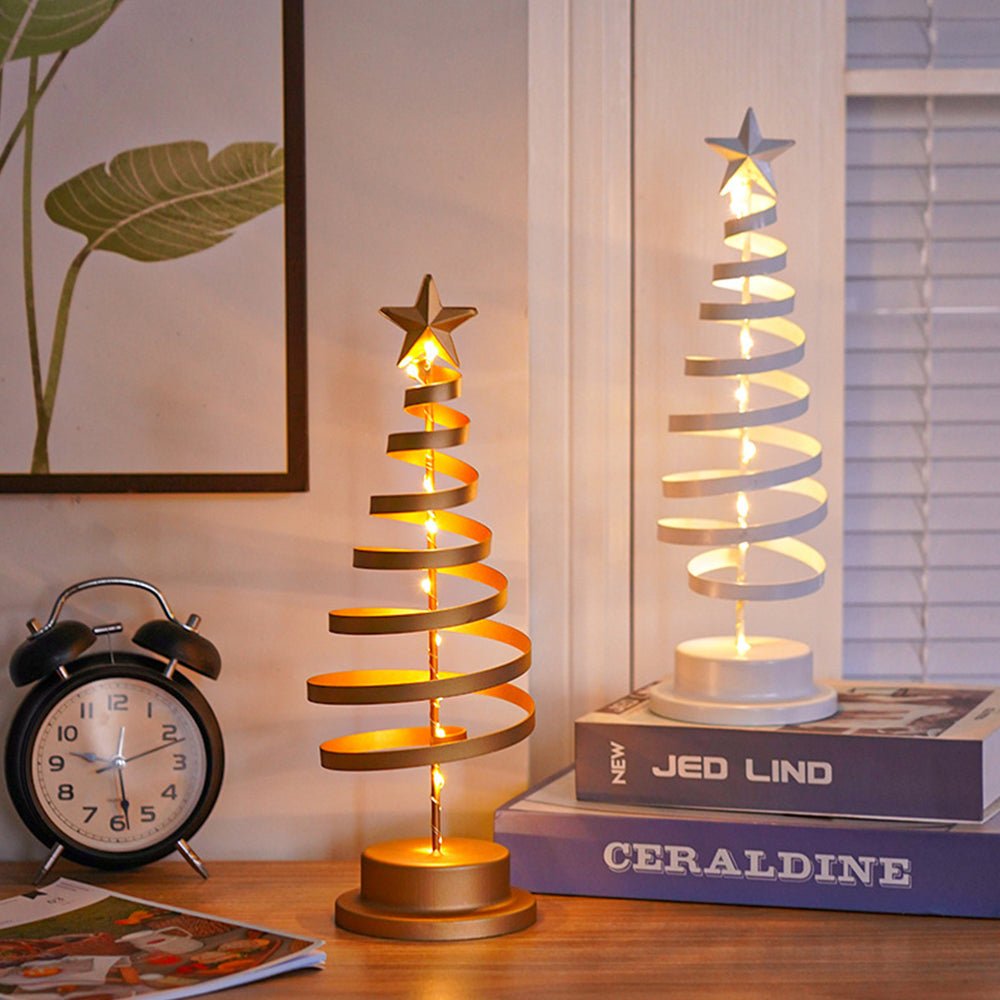 Árbol de Navidad LED con diseño en espiral y estrella decorativa (33 cm)