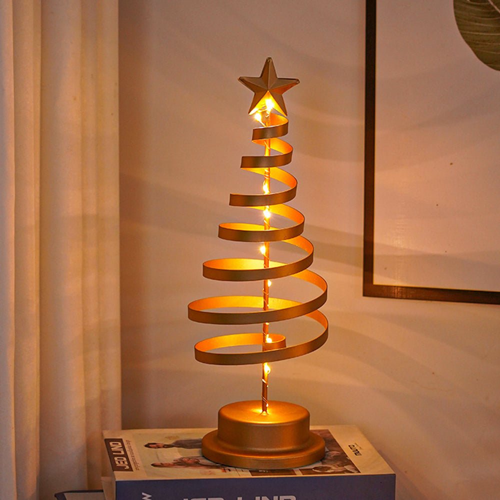 Árbol de Navidad LED con diseño en espiral y estrella decorativa (33 cm)