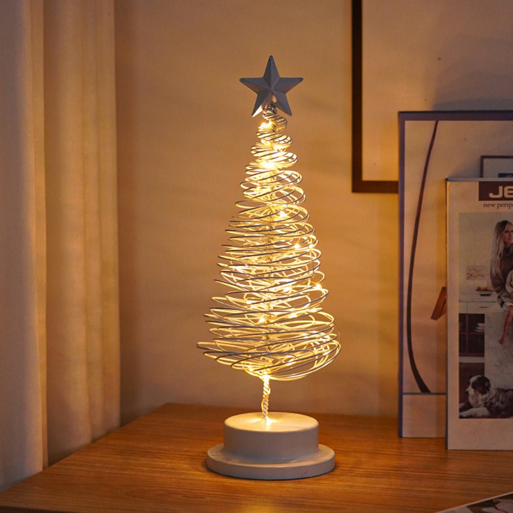 Árbol de Navidad LED con diseño en espiral y estrella decorativa (33 cm)