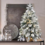 Árbol de Navidad mini de 60 cm con nieve escarchada y adornos para mesa