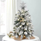 Árbol de Navidad mini de 60 cm con nieve escarchada y adornos para mesa
