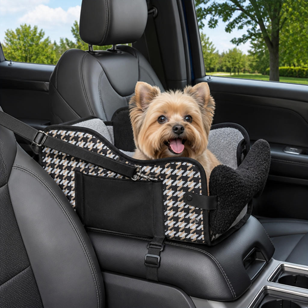 Asiento de coche para perros con malla transpirable y arnés de seguridad