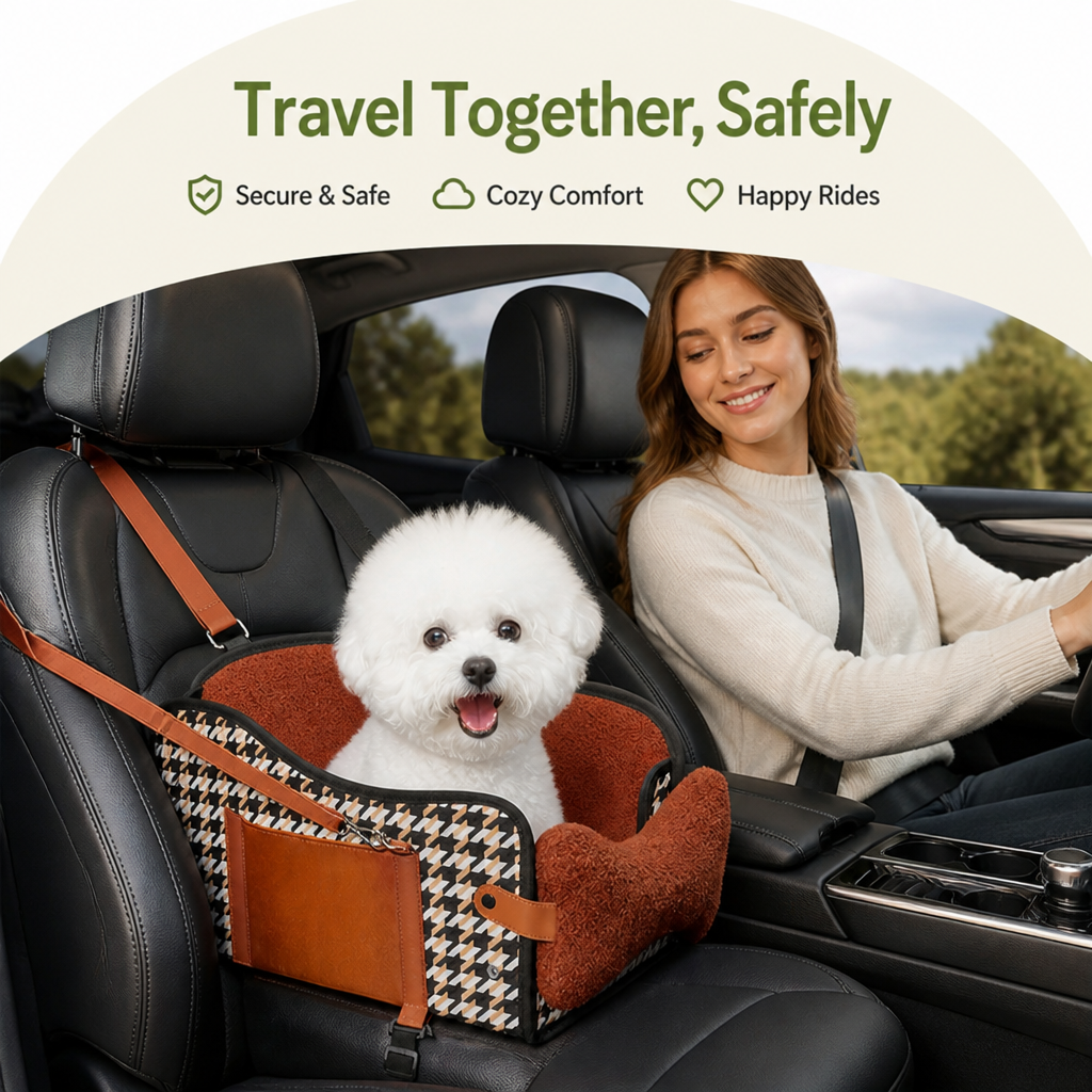 Asiento de coche para perros con malla transpirable y arnés de seguridad