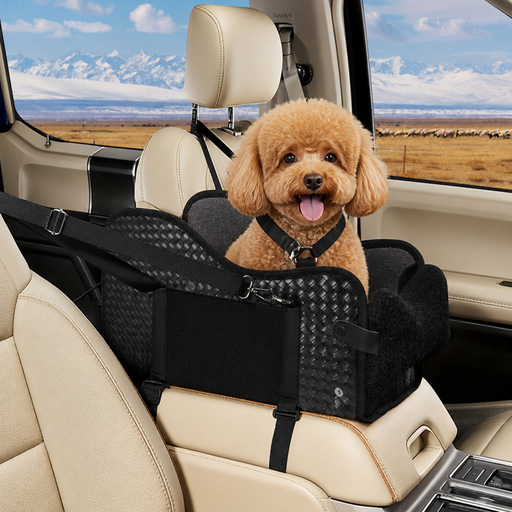 Asiento de coche para perros con malla transpirable y arnés de seguridad