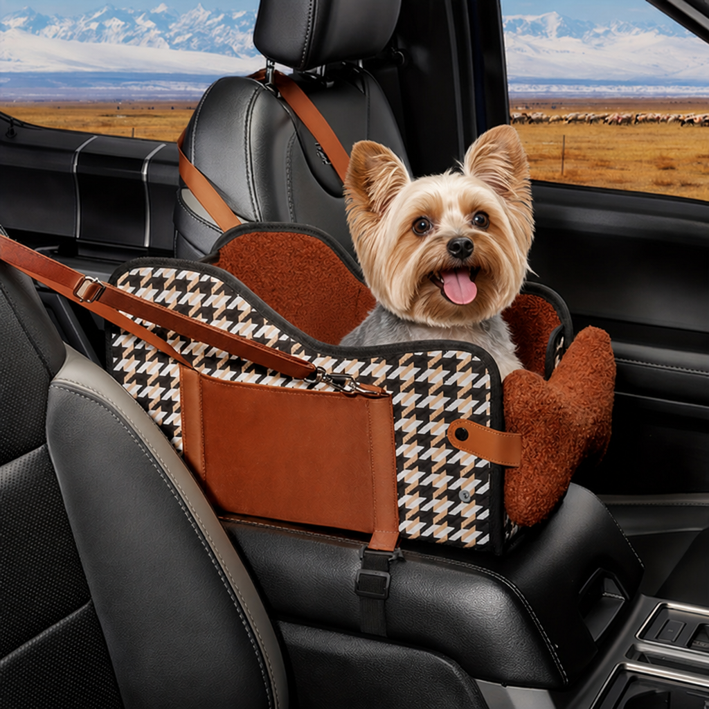 Asiento de coche para perros con malla transpirable y arnés de seguridad
