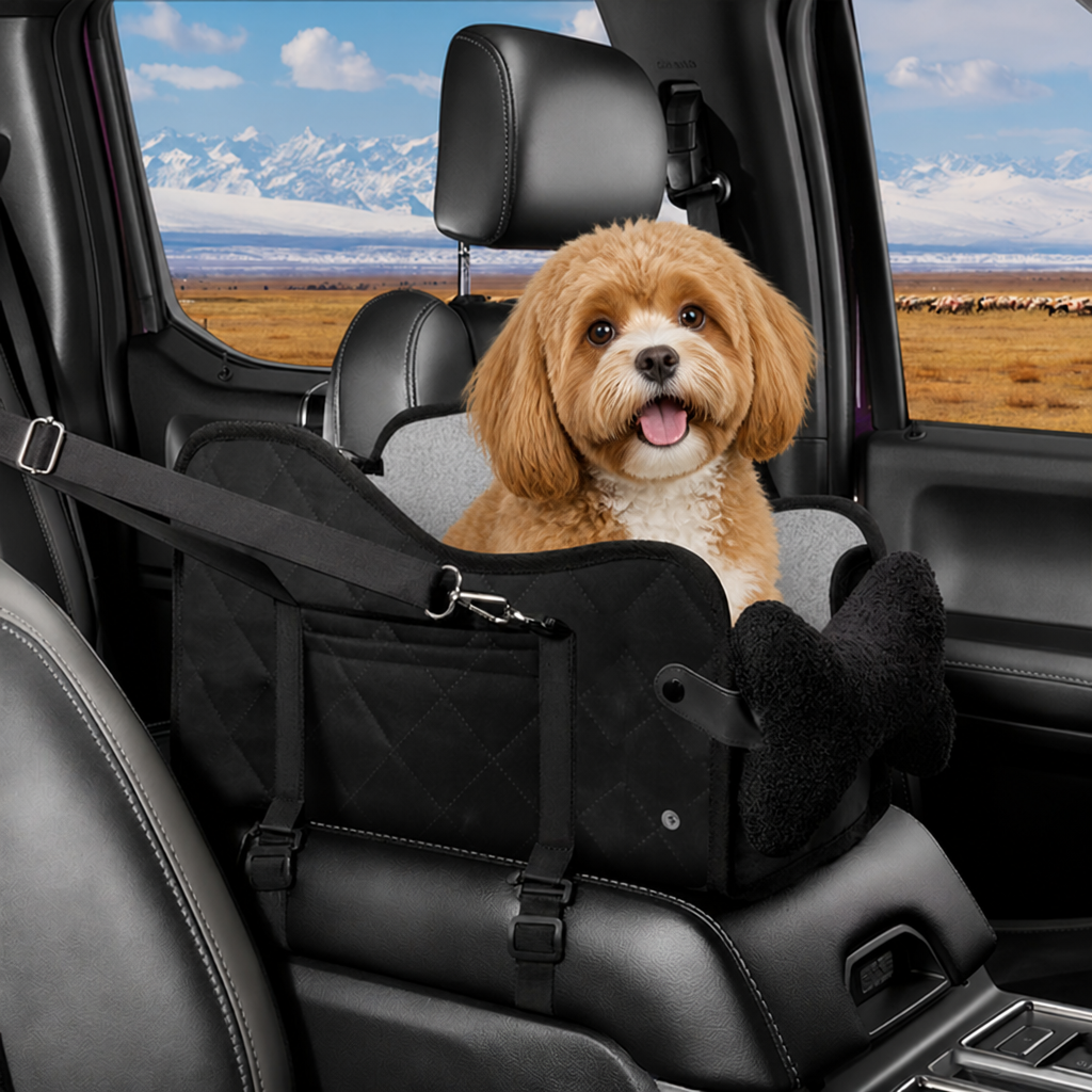 Asiento de coche para perros con malla transpirable y arnés de seguridad