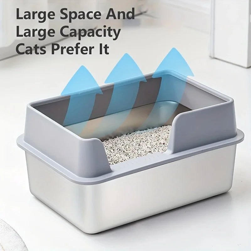 Bandeja de arena para gatos de acero inoxidable con paredes altas