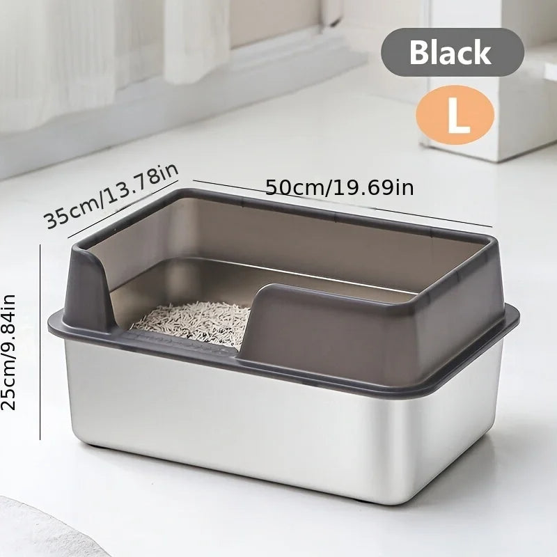 Bandeja de arena para gatos de acero inoxidable con paredes altas