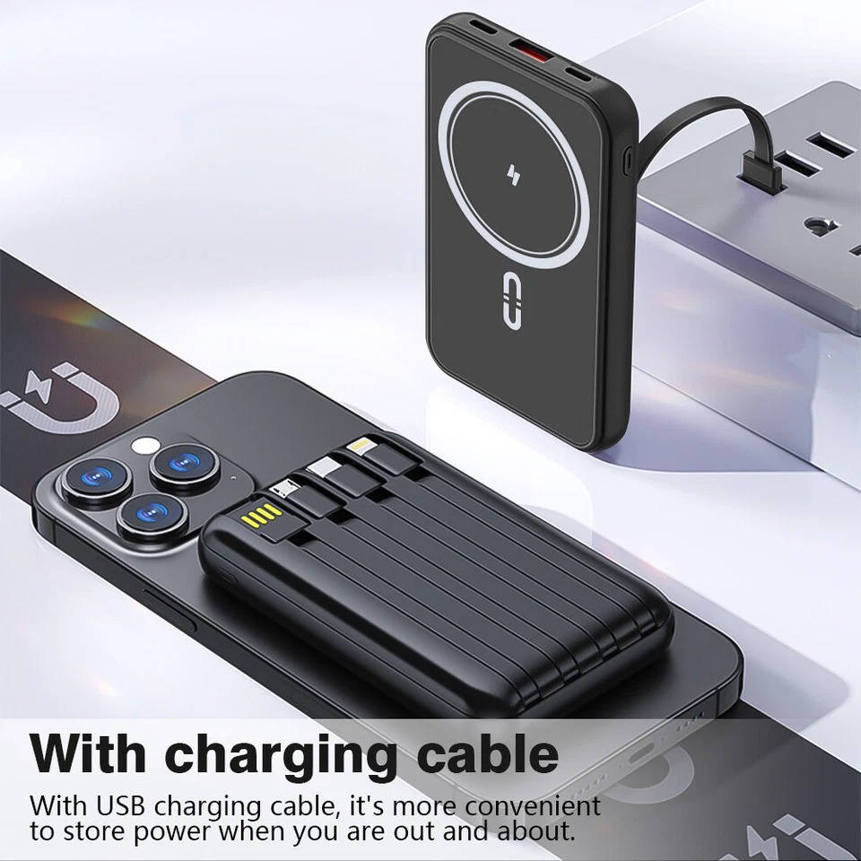 Batería externa de carga rápida 22,5 W, cargador inalámbrico portátil, power bank mini recargable para smartphones
