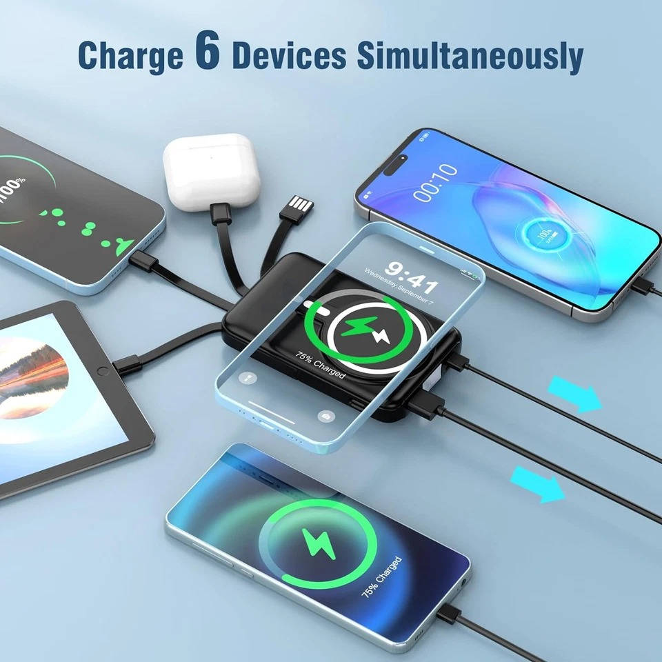 Batería externa de carga rápida 22,5 W, cargador inalámbrico portátil, power bank mini recargable para smartphones