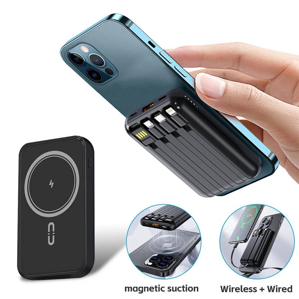 Batería externa de carga rápida 22,5 W, cargador inalámbrico portátil, power bank mini recargable para smartphones