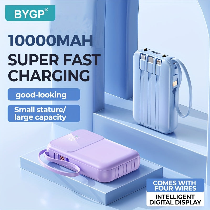 Batería externa portátil de 10.000 mAh con carga rápida y cables integrados