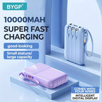 Batería externa portátil de 10.000 mAh con carga rápida y cables integrados