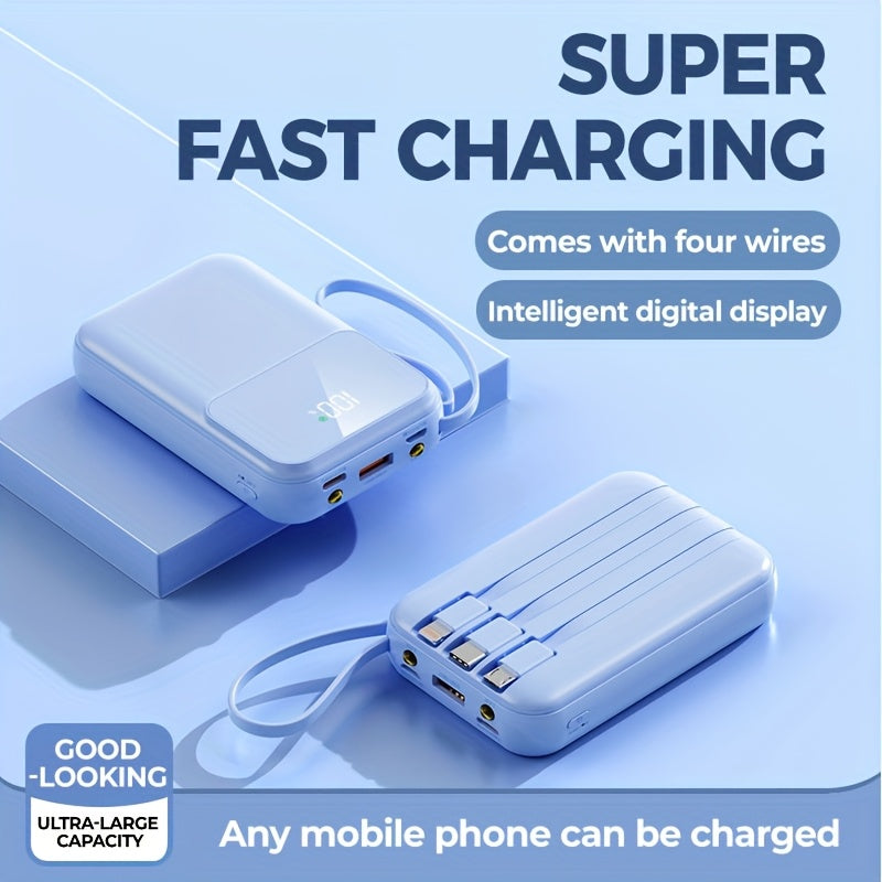 Batería externa portátil de 10.000 mAh con carga rápida y cables integrados