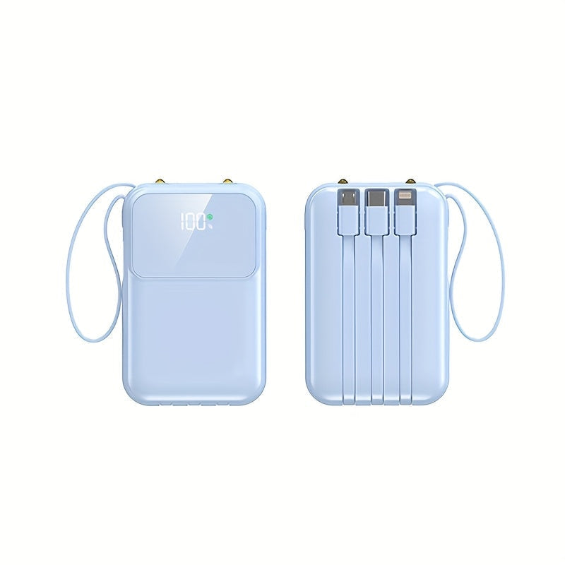 Batería externa portátil de 10.000 mAh con carga rápida y cables integrados