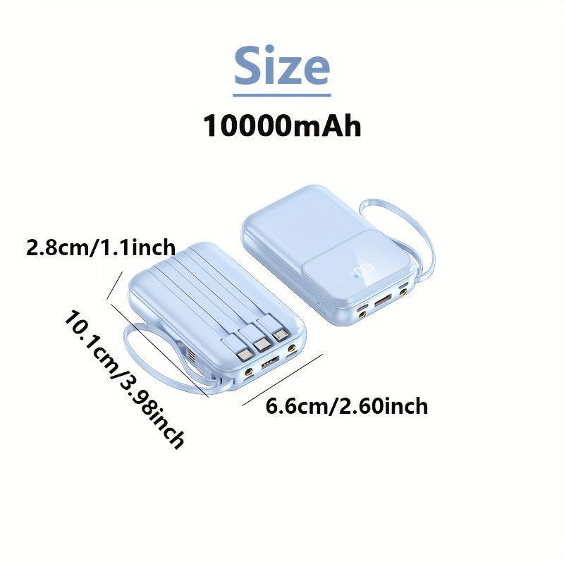 Batería externa portátil de 10.000 mAh con carga rápida y cables integrados