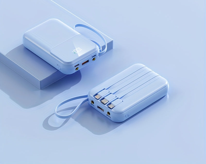 Batería externa portátil de 10.000 mAh con carga rápida y cables integrados