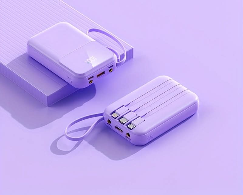 Batería externa portátil de 10.000 mAh con cables integrados