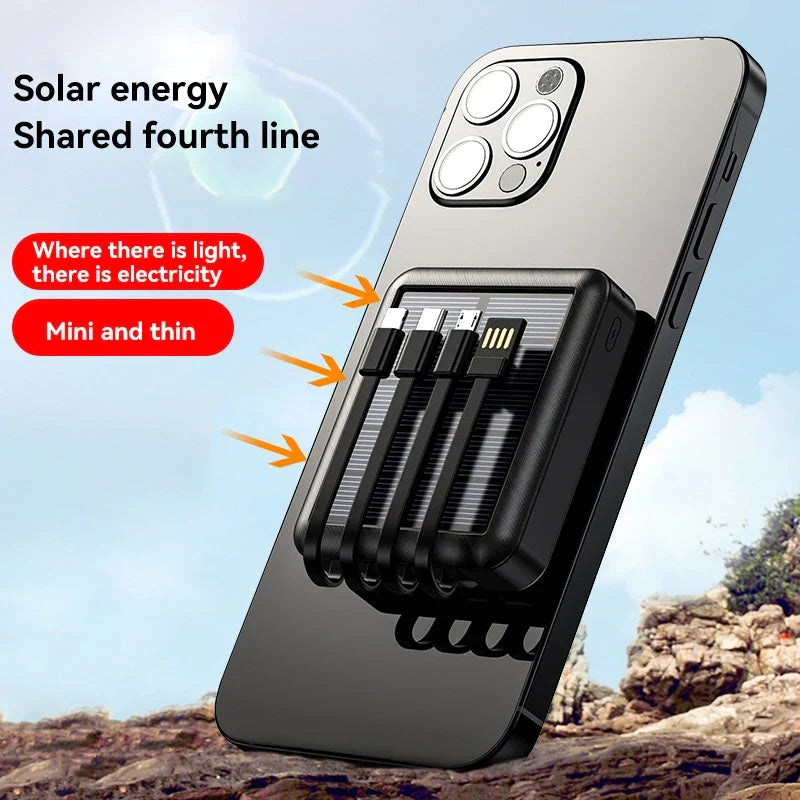 Batería externa solar 4 en 1 con cables integrados