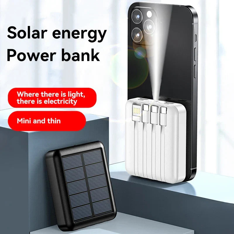 Batería externa solar 4 en 1 con cables integrados