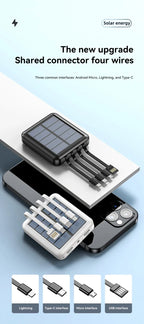 Batería externa solar 4 en 1 con cables integrados