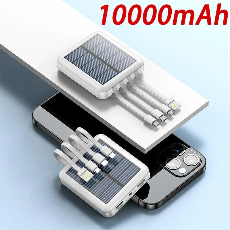 Batería externa solar 4 en 1 con cables integrados