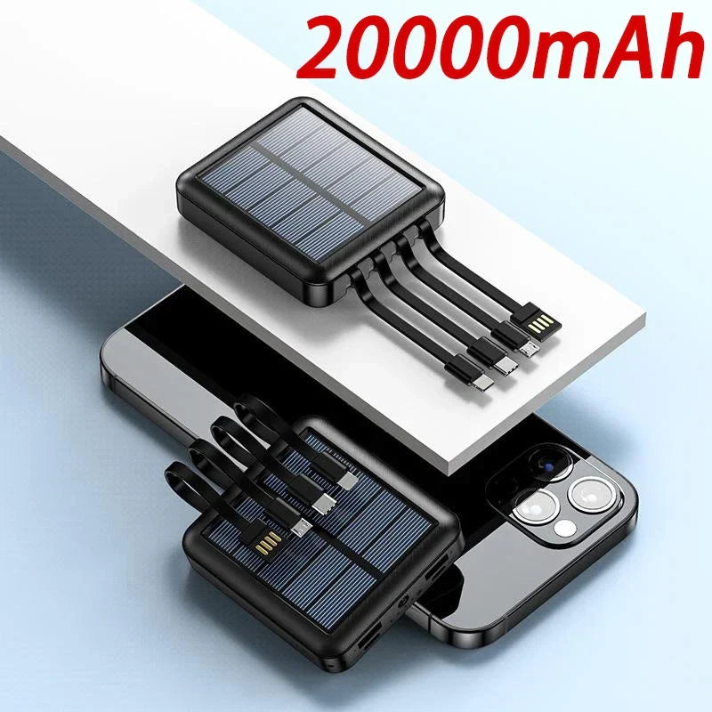Batería externa solar 4 en 1 con cables integrados