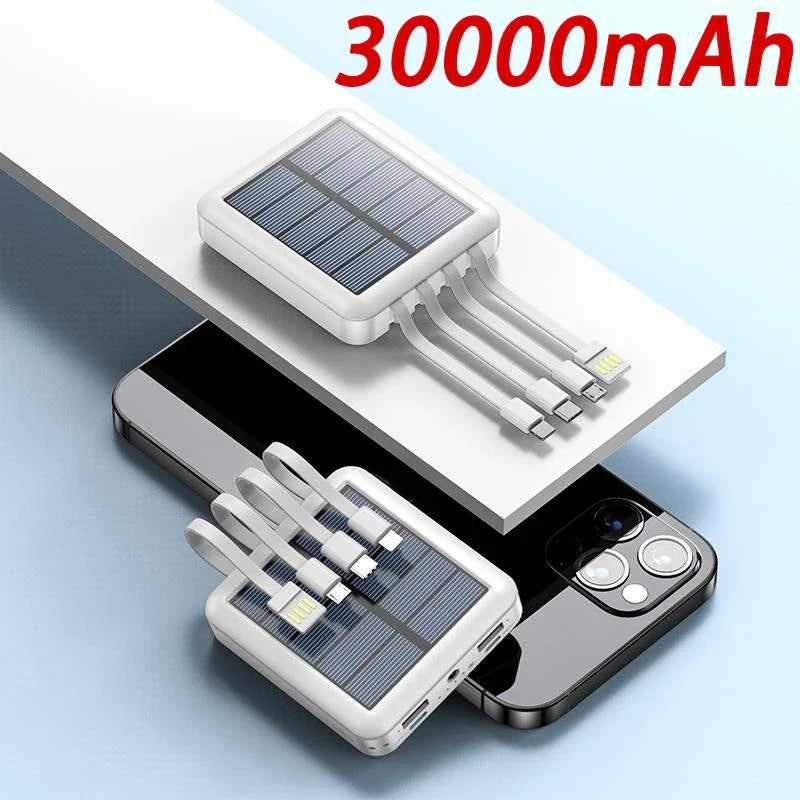 Batería externa solar 4 en 1 con cables integrados